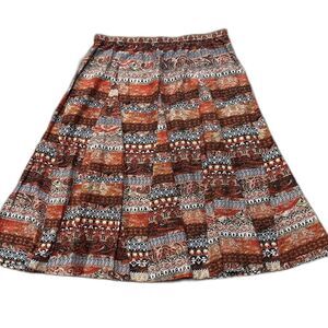 Chicos Maxi Skirt Womens 3 US XL Silk Cotton Stretch Waist Long Red Orange Tan